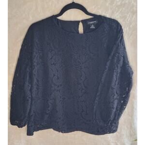 Women's Liz Claiborne Long Sleeve Lace Blouse Top With Keyhole Back Size XL